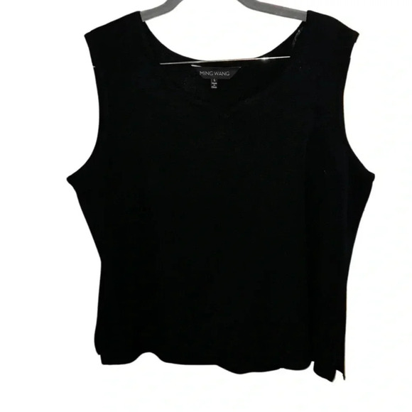 Ming Wang Black Sleeveless VNeck Top Size Large - Picture 1 of 4